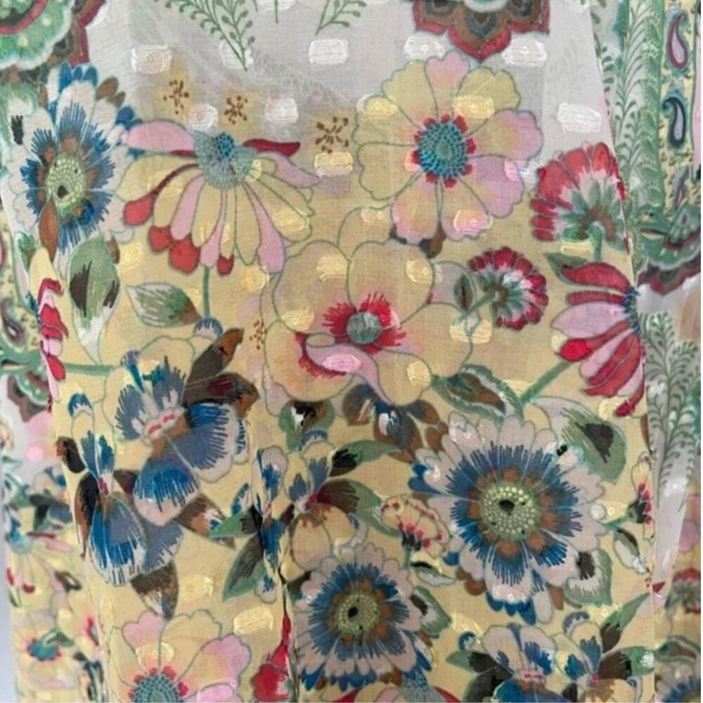 Lightweight Floral Button-Down Tunic Shirt - Yellow Green - Picture 9 of 12